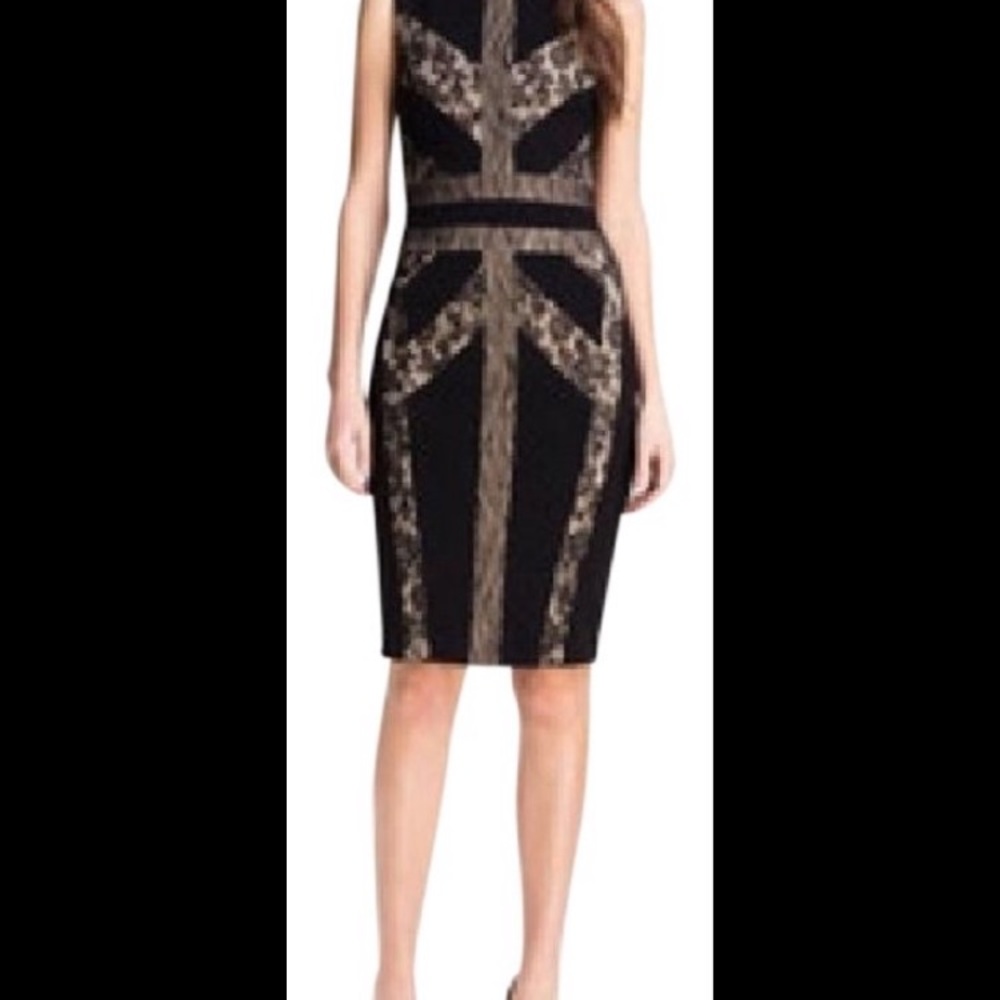 NWT BCBG black/tan lace dress size Medium